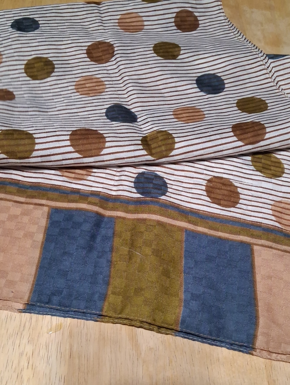 Polka Dot & Stripe Lightweight Women's Scarf - Blue, Brown, Olive